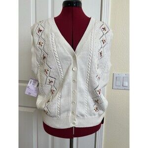 Vtg EP PRO Womens L Peplum Floral Knit Sweater Vest Romantic Cottagecord Spring‎